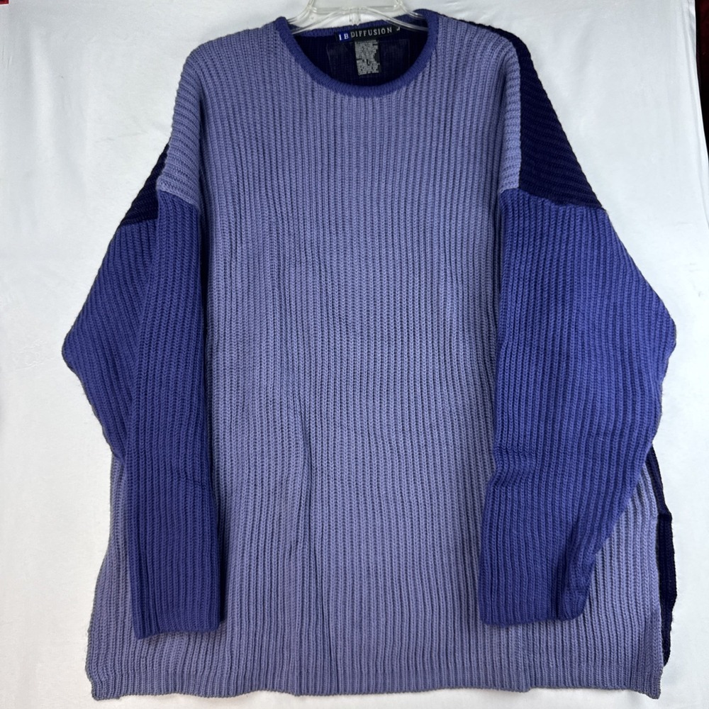 Vintage 90s I.B. Diffusion Purple Colorblock Wool Blend Oversized Knit Sweater L